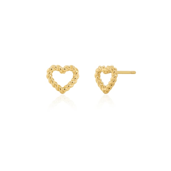 10K Yellow Gold Roped Open Heart Stud Earrings (GE-10-1141)