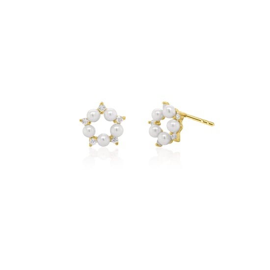 10K Yellow Gold Freshwater Pearl & CZ Stud Earrings (GE-10-1149-YG)