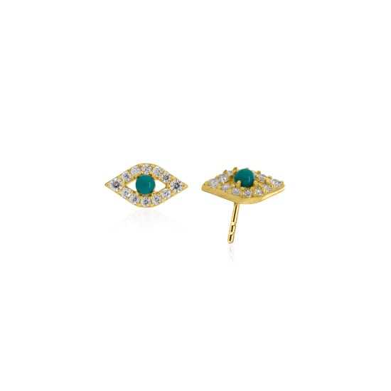10K Yellow Gold Turquoise & CZ Evil Eye Stud Earrings (GE-10-1150-YG)
