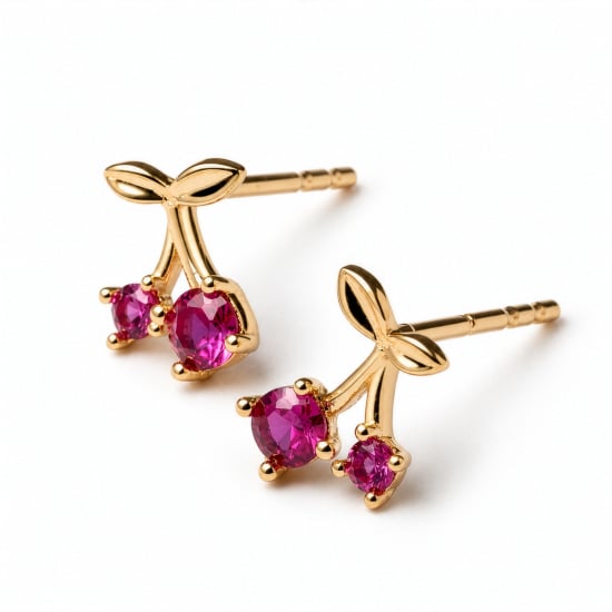10K Yellow Gold CZ Cherries Stud Earrings (GE-10-1162-YG)