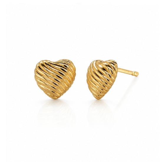 10K Yellow Gold Ribbed Heart Stud Earrings (GE-10-1163-YG)