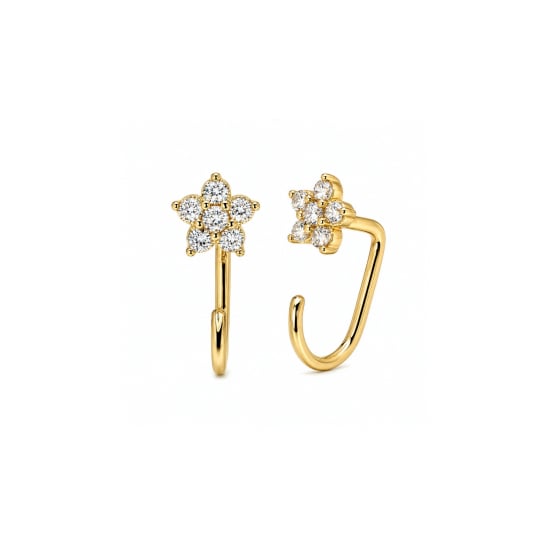 10K Yellow Gold CZ Flower Open Curve Stud Earrings (GE-10-1171-YG)