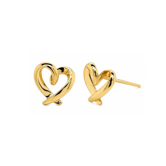 10K Yellow Gold Ribbon Heart Stud Earrings (GE-10-1175-YG)