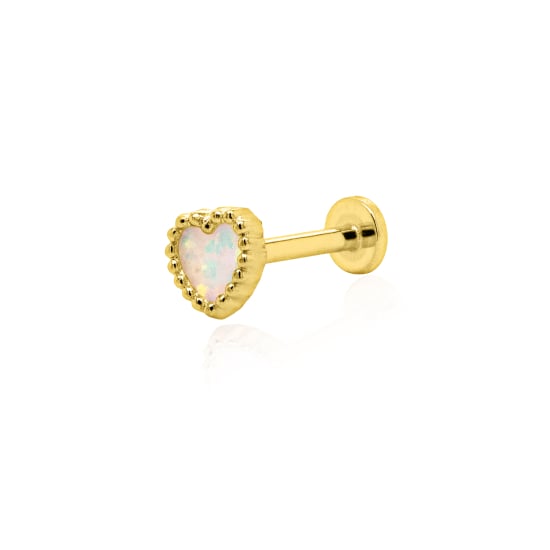 14K Yellow Gold MOP Heart Ribbed Bezel Set Flat Screwback Single Piece (GE-14-1058)
