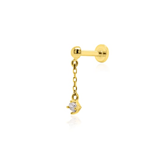 14K Yellow Gold CZ Dangle Flat Screwback Single Piece (GE-14-1060)