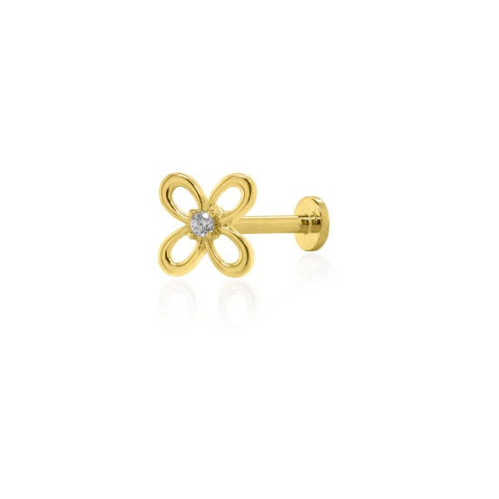 14K Yellow Gold CZ Cutout Clover Flat Screwback Single Piece (GE-14-1062-YG)