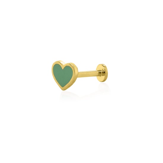 14K Yellow Gold Enamel Heart Flat Screwback Single Piece (GE-14-1063-YG)