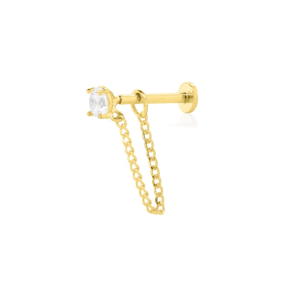 14K Yellow Gold CZ Chain Flat Screwback Single Piece (GE-14-1065-YG)