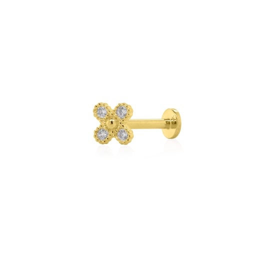 14K Yellow Gold CZ Clover Flat Screwback Single Piece (GE-14-1066-YG)