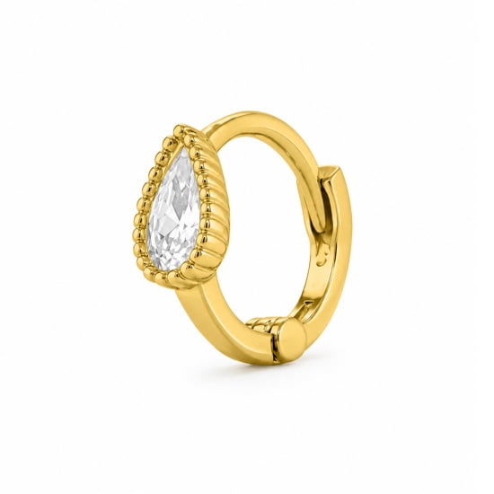 14K Yellow Gold Pear CZ Bezel Helix Single Piece (GE-14-1067-YG)