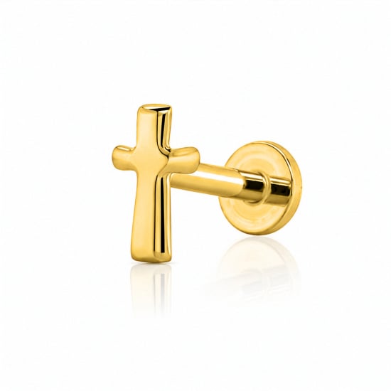 14K Yellow Gold Cross Flat Screwback Single Piece (GE-14-1068-YG)