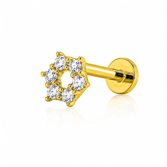 14K Yellow Gold CZ Hexagon Flat Screwback Single Piece (GE-14-1069-YG)