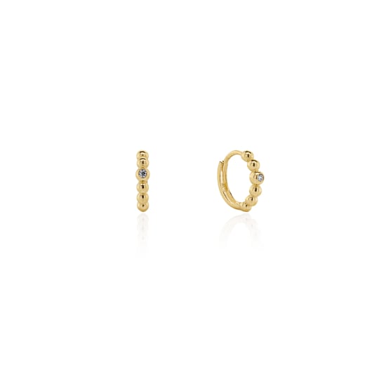 10K Yellow Gold CZ Beaded Huggies Earrings (GHUG-10-1040)