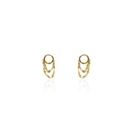 10K Yellow Gold Double Chains Huggies Earrings (GHUG-10-1042)