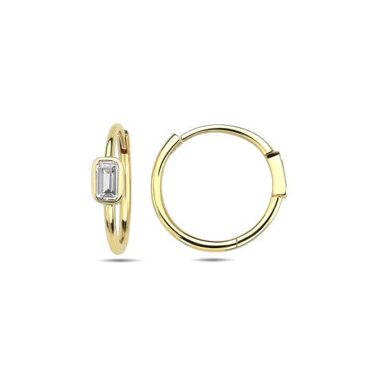 10K Yellow Gold CZ Emerald Cut Bezel Huggies Earrings (GHUG-10-1045)