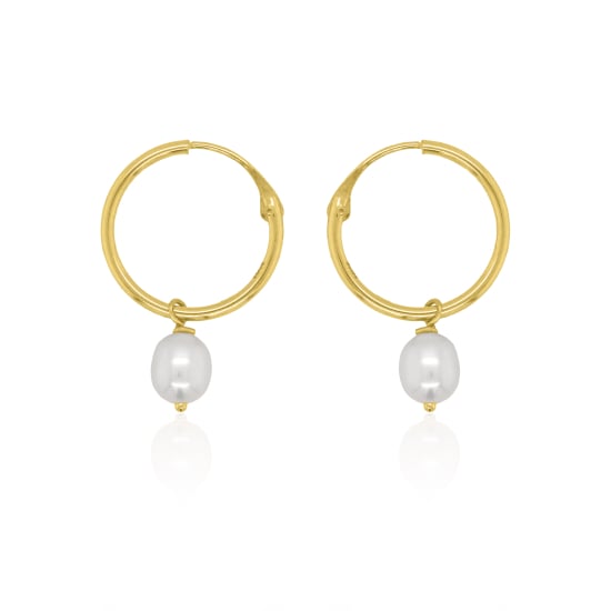 10K Yellow Gold Freshwater Pearl Dangle Huggie Earrings (GHUG-10-1047-YG)