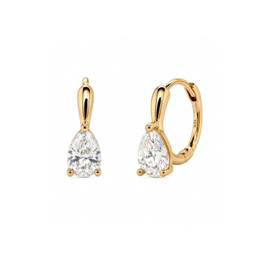 10K Yellow Gold Pear Cut CZ Dainty Huggie Earrings (GHUG-10-1050-YG)