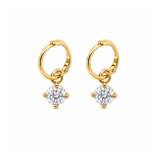 10K Yellow Gold Dangling CZ Dainty Huggie Earrings (GHUG-10-1051-YG)
