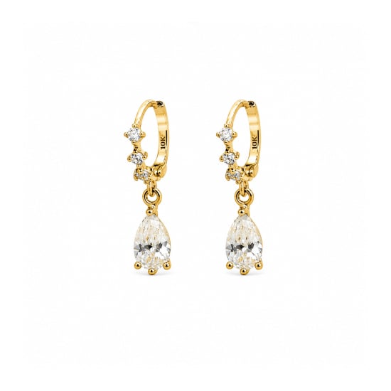 10K Yellow Gold Pear Cut CZ Drop Huggie Earrings (GHUG-10-1053-YG)