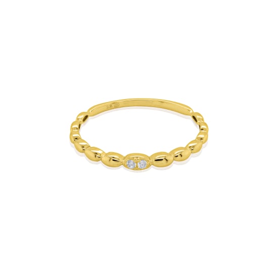 10K Yellow Gold Twins CZ Rice Beads Ring (GR-10-1115)