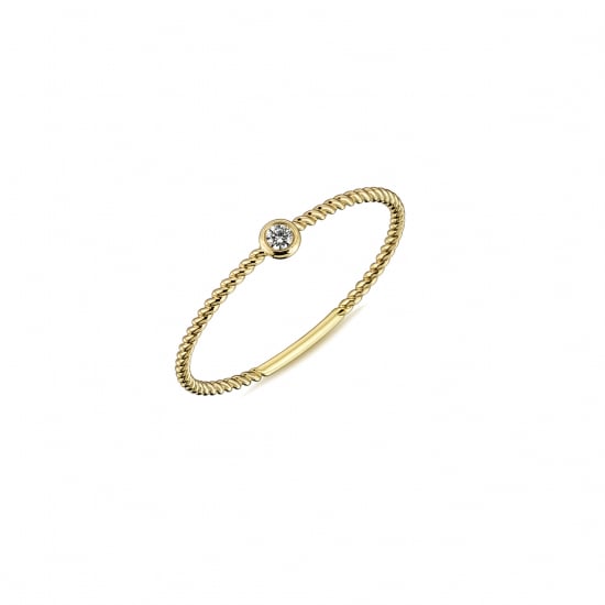 10K Yellow Gold CZ Bezel Set Rope Stackable Ring (GR-10-1118)