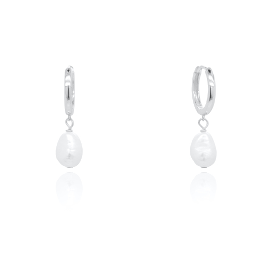 Sterling Silver Dangling Baroque Natural Pearl Huggies Earrings (HUG-1159)