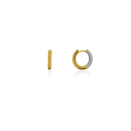 Sterling Silver Gold Vermeil Two Tone Ribbed Huggies Earrings (HUG-1161)