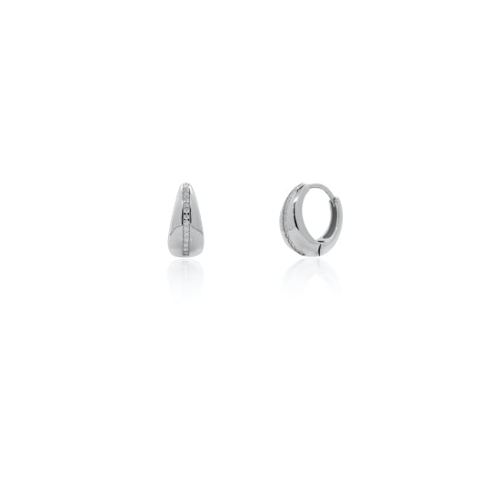 Sterling Silver Linear CZ Pave Tapered Huggies Earrings (HUG-1166)