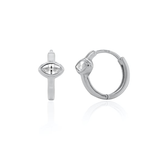 Sterling Silver CZ Marquise Bezel Set Huggie Earrings (HUG-1173)