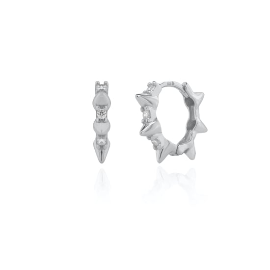 Sterling Silver CZ Spikes Huggie Earrings (HUG-1174)