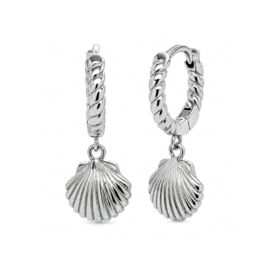 Sterling Silver Seashell Huggie Earrings (HUG-1178)