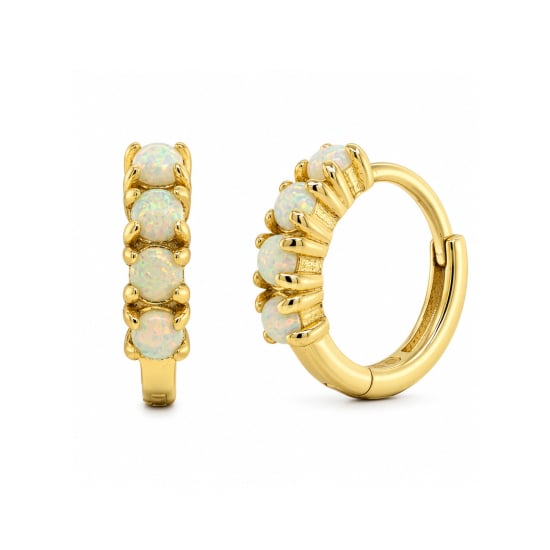 Sterling Silver Gold Vermeil Opal Huggie Earrings (HUG-1179-G)