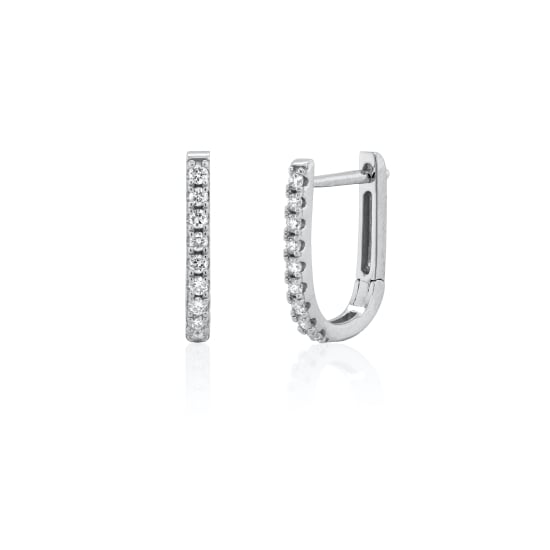 Sterling Silver Rhodium Plated Lab Diamond TCW 0.18ct Pave U Shaped Huggie Earrings (HUG-LGD-1001-RH)