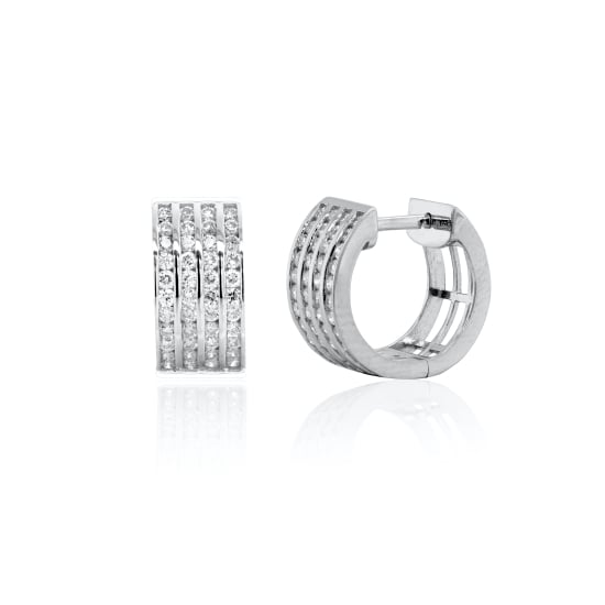 Sterling Silver Rhodium Plated Lab Diamond TCW 0.44ct 4 Rows Hip Hop Huggie Earrings (HUG-LGD-1007-RH)