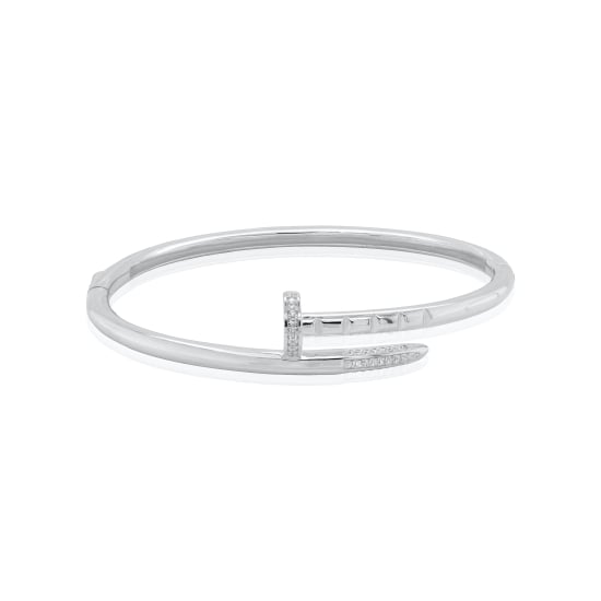 Sterling Silver CZ Nail Open Bangle (IB-1110)