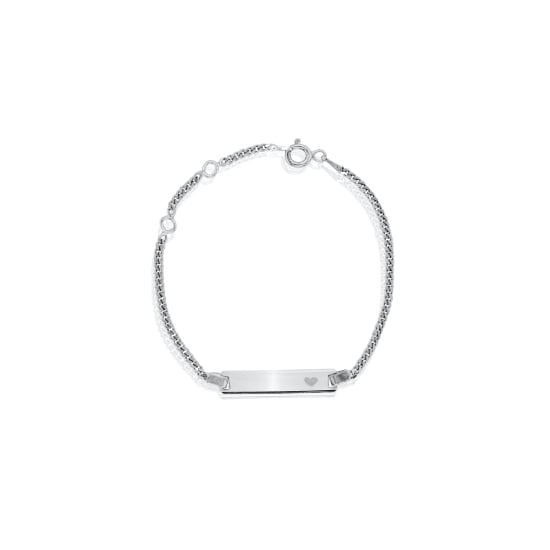 Sterling Silver ID Bracelet Curb Baby's with Heart 2mm 6inch(IDB-B-9)