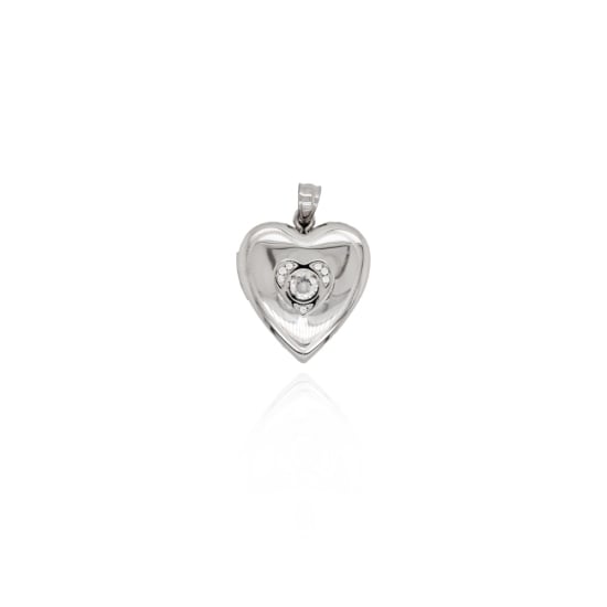 Sterling Silver Dancing Diamond Heart Locket Engraved Frame (LOC-HE-1076)
