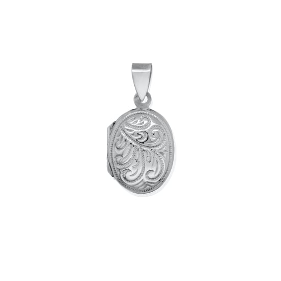 Sterling Silver Rhodium Plated 20mm Engraved Oval Locket (LOC-OE-1081-RH)