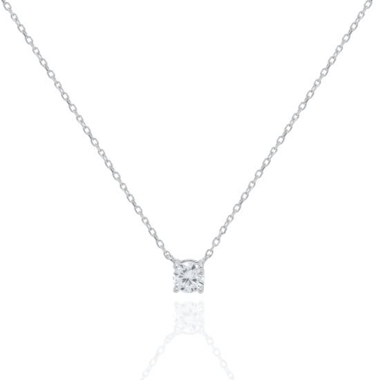Sterling Silver Rhodium Plated Lab Diamond TCW 0.5ct 5mm 4 Prong Setting Solitaire Necklace (N-LGD-1599)