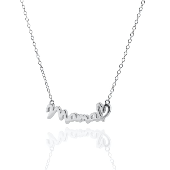 Sterling Silver "MAMA" Nameplate with Heart Necklace (N-1600)