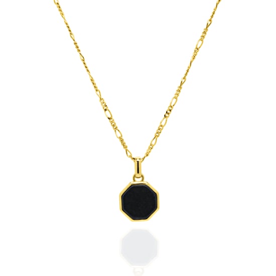 Sterling Silver Gold Vermeil Black Onyx Octagon Tag Pendant Necklace (N-1606)