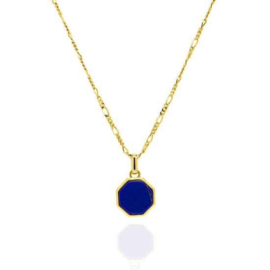 Sterling Silver Gold Vermeil Lapis Octagon Tag Pendant Necklace (N-1608)