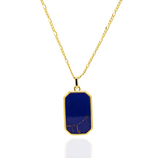 Sterling Silver Gold Vermeil Lapis Tag Necklace (N-1609-G)