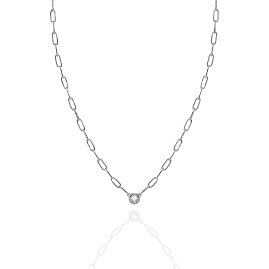 Sterling Silver 5.3mm Bezel Set Round CZ Paperclip Necklace (N-1623)