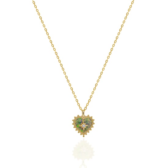 Sterling Silver Gold Vermeil CZ Star Heart Mother of Pearl Necklace (N-1633)
