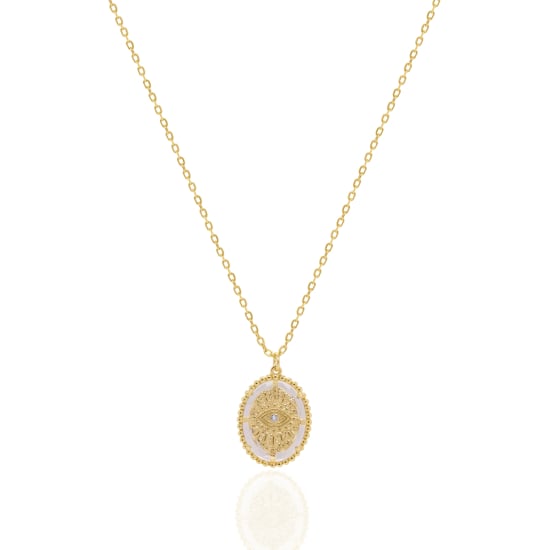 Sterling Silver Gold Vermeil CZ Evil Eye Pendant Necklace (N-1634)