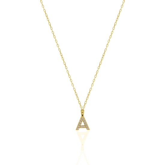 Sterling Silver Gold Vermeil CZ Pave Alphabet Necklace (N-1635-G)
