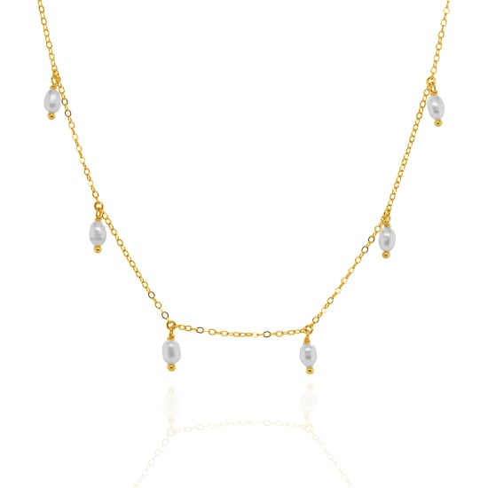 Sterling Silver Gold Vermeil Freshwater Pearl Station Necklace (N-1638)