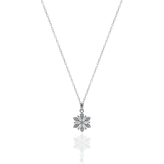 Sterling Silver Rhodium Plated CZ Snowflakes Necklace (N-1643)