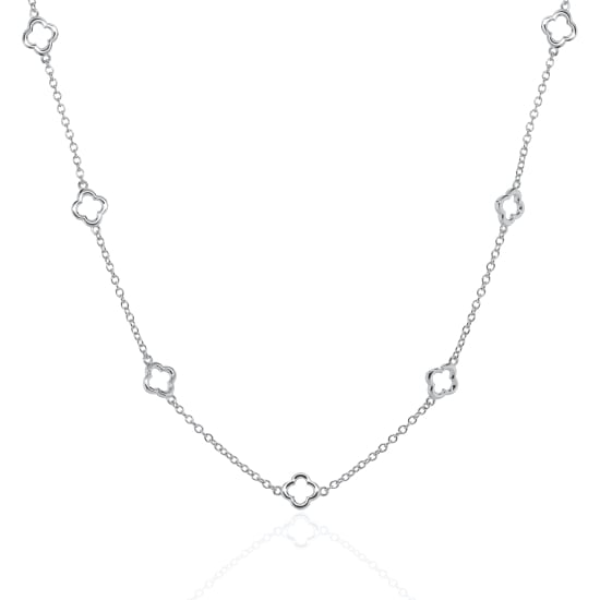 Sterling Silver Cutout Clover Station Necklace (N-1645)